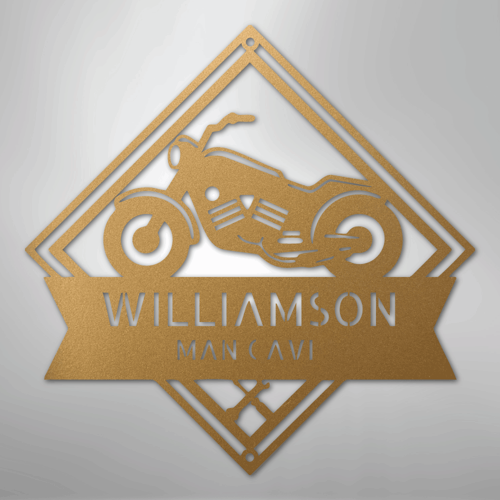 Custom Metal Wall Art - Personalized Biker Sign Gold