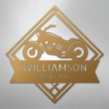 Custom Metal Wall Art - Personalized Biker Sign Gold