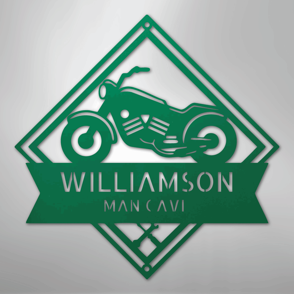 Custom Metal Wall Art - Personalized Biker Sign Green