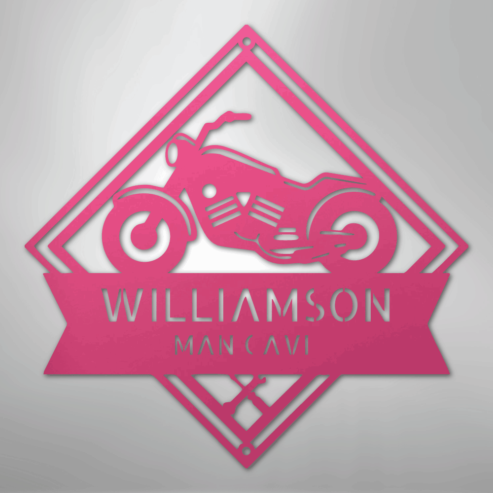 Custom Metal Wall Art - Personalized Biker Sign Pink