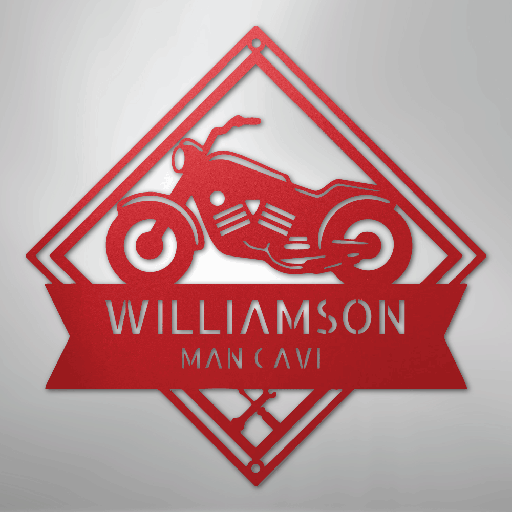 Custom Metal Wall Art - Personalized Biker Sign Red