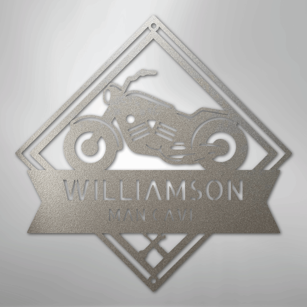 Custom Metal Wall Art - Personalized Biker Sign Silver