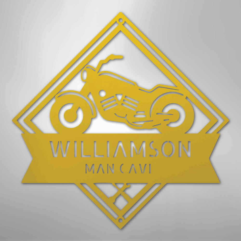 Custom Metal Wall Art - Personalized Biker Sign Yellow