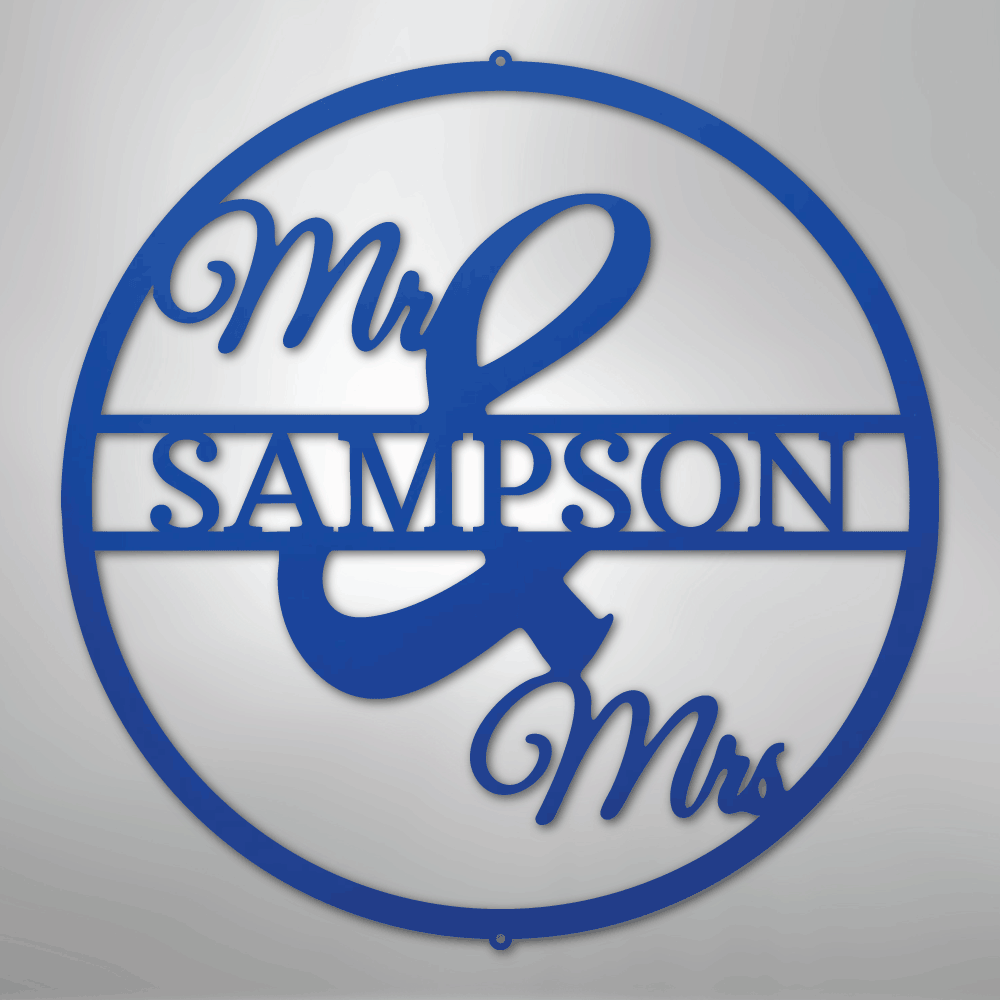 Custom Metal Wall Art - Personalized Mr and Mrs Sign Blue