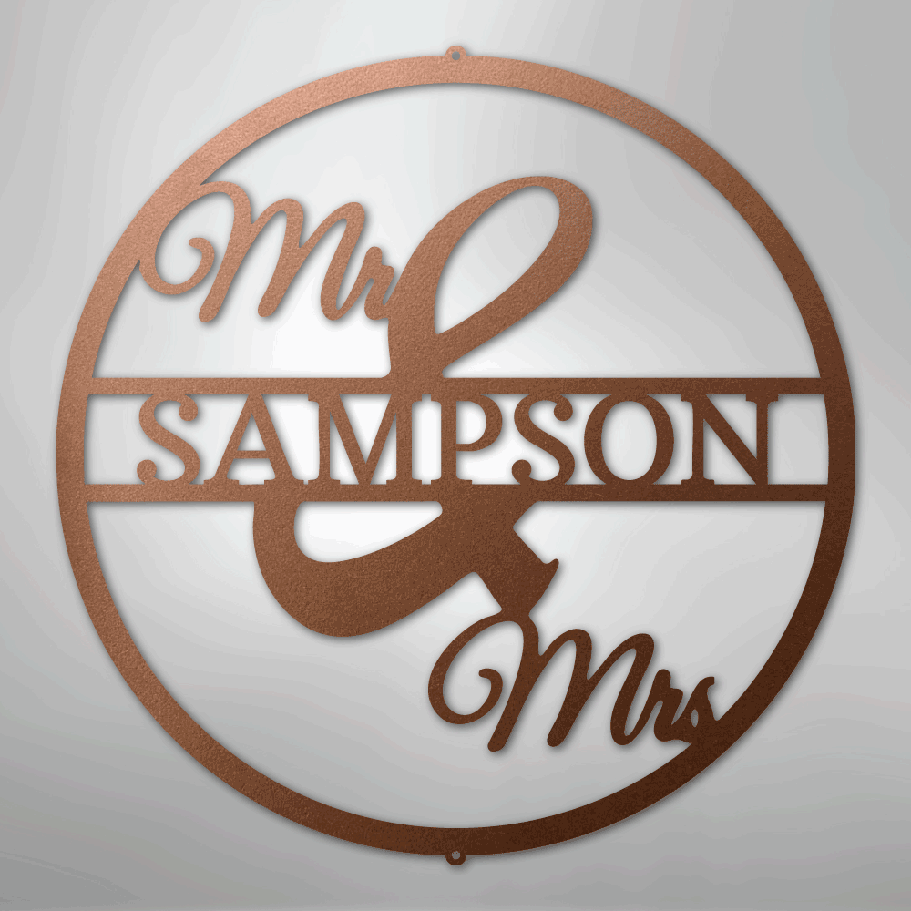 Custom Metal Wall Art - Personalized Mr and Mrs Sign Copper