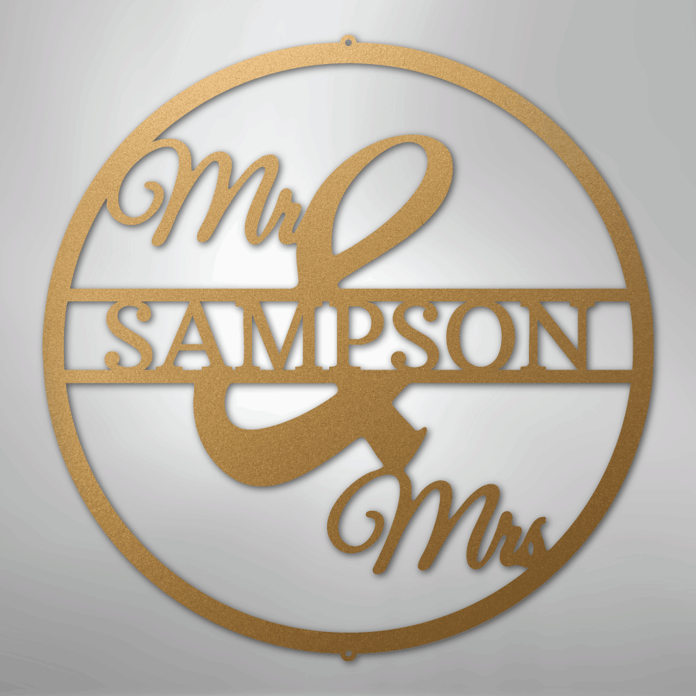 Custom Metal Wall Art - Personalized Mr and Mrs Sign Gold