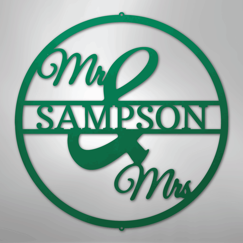 Custom Metal Wall Art - Personalized Mr and Mrs Sign Green