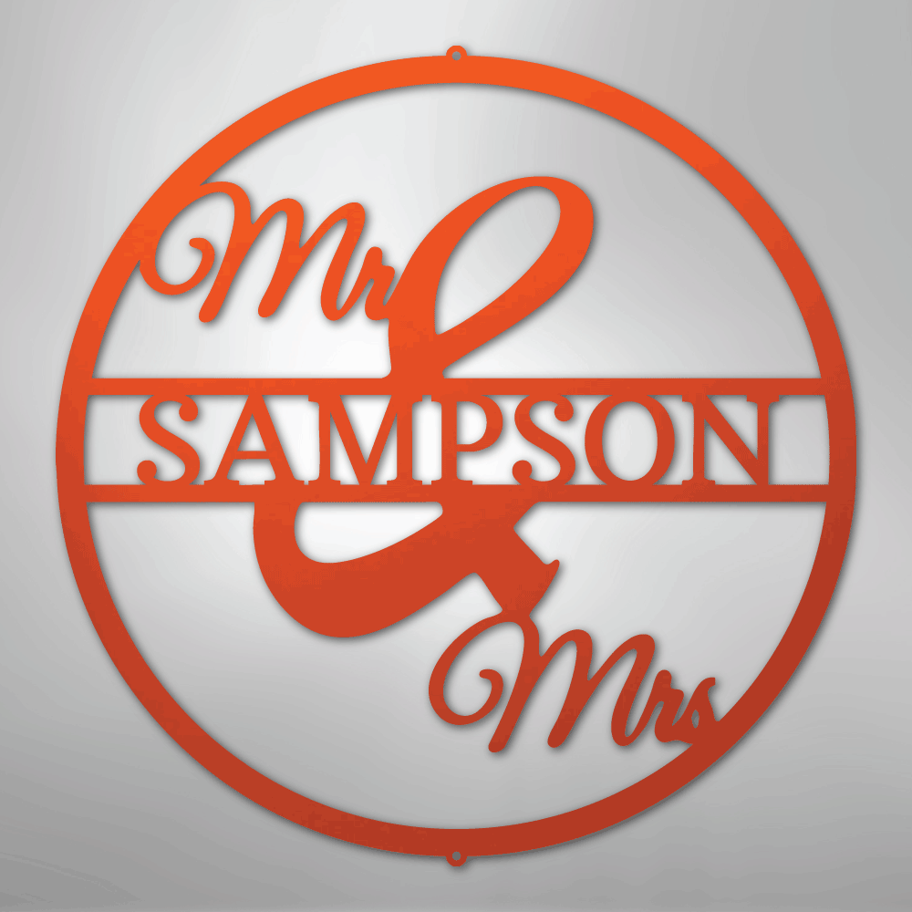 Custom Metal Wall Art - Personalized Mr and Mrs Sign Orange