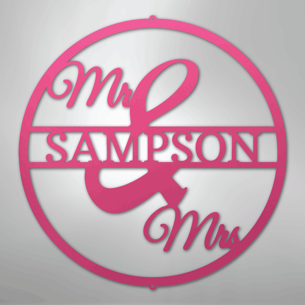 Custom Metal Wall Art - Personalized Mr and Mrs Sign Pink