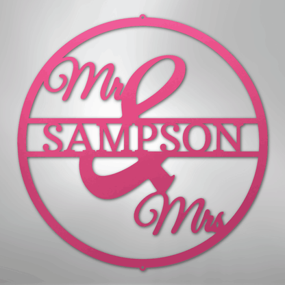 Custom Metal Wall Art - Personalized Mr and Mrs Sign Pink