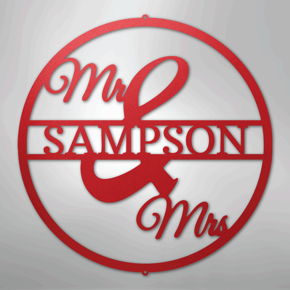 Custom Metal Wall Art - Personalized Mr and Mrs Sign Red