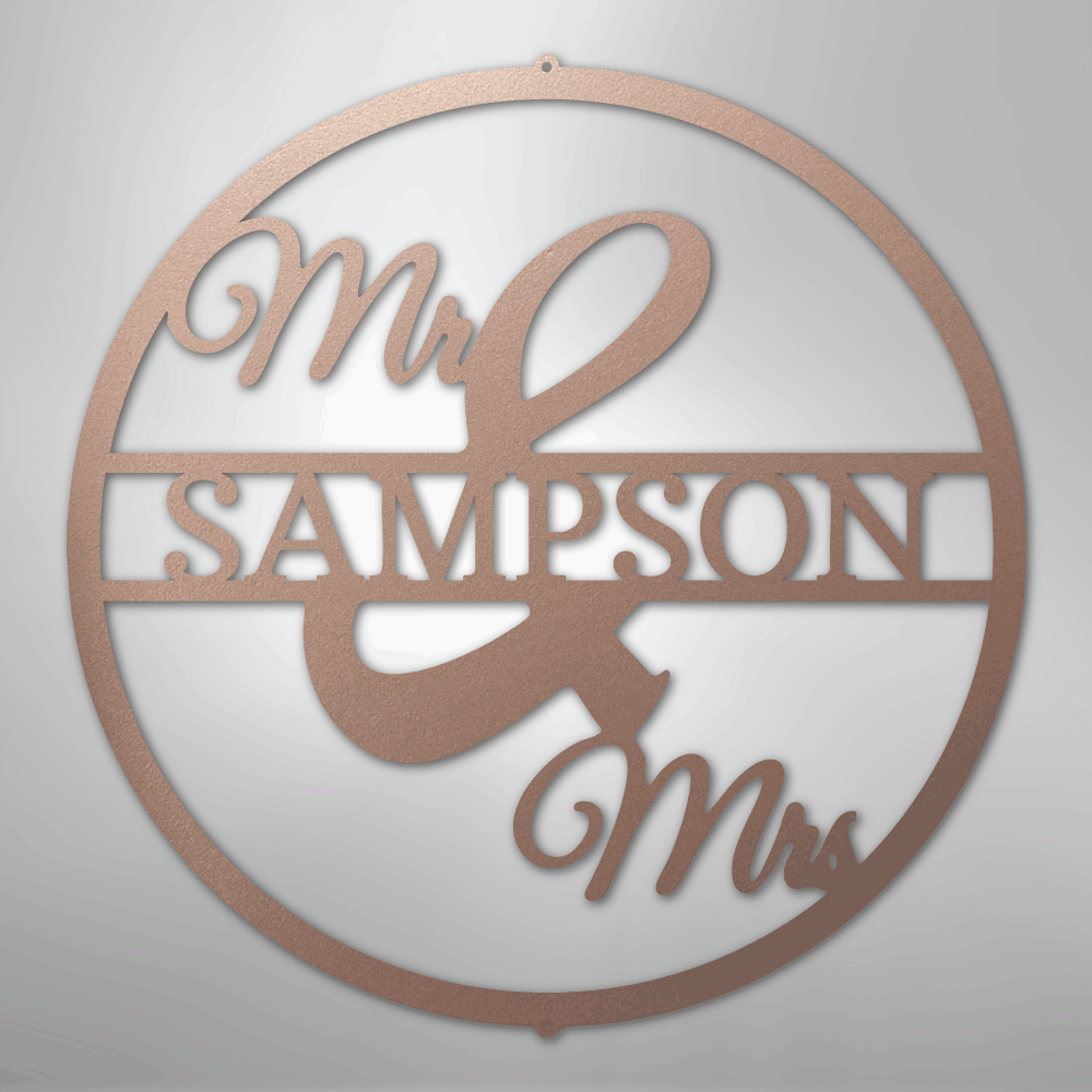 Custom Metal Wall Art - Personalized Mr and Mrs Sign Rose