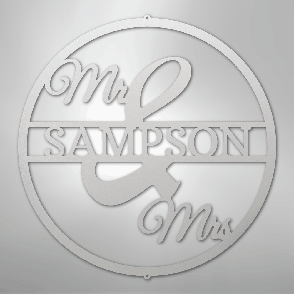 Custom Metal Wall Art - Personalized Mr and Mrs Sign White