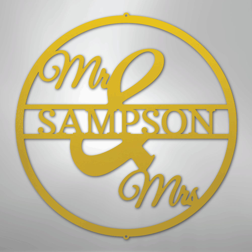 Custom Metal Wall Art - Personalized Mr and Mrs Sign Yellow