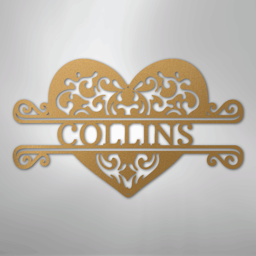 Custom Metal Wall Art - Personalized Heart Sign Gold