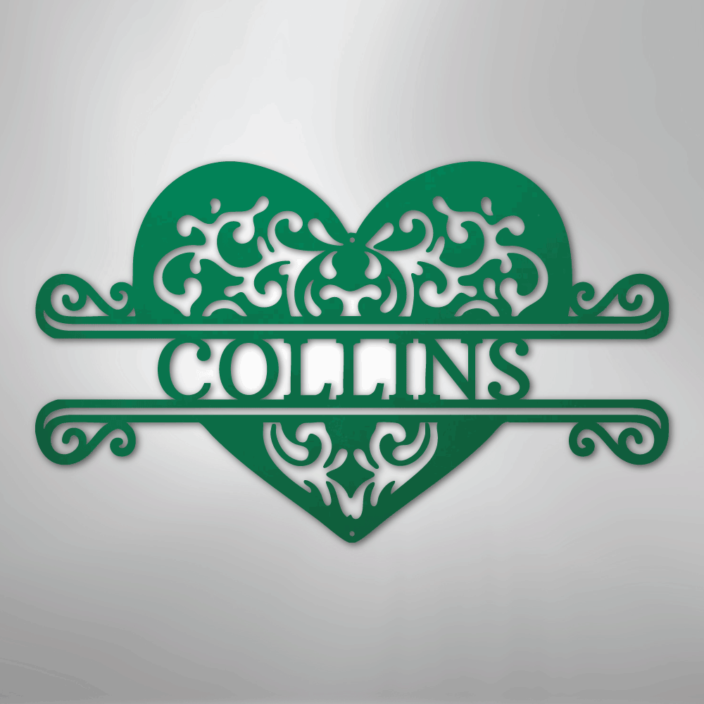 Custom Metal Wall Art - Personalized Heart Sign Green