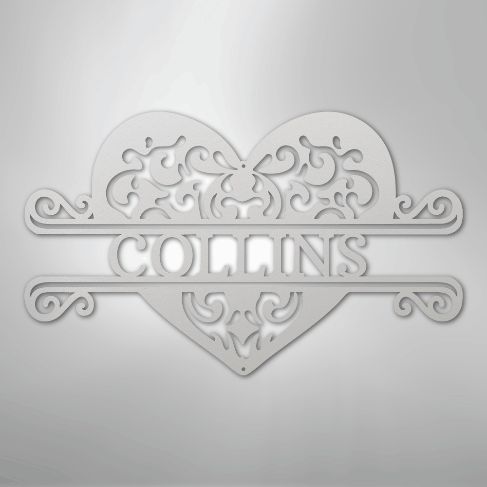 Custom Metal Wall Art - Personalized Heart Sign White
