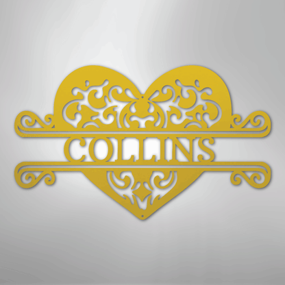 Custom Metal Wall Art - Personalized Heart Sign Yellow