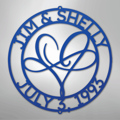 Custom Metal Wall Art - Personalized Wedding Infinity Name Sign Blue