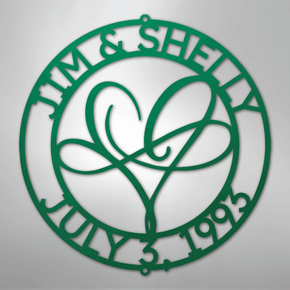 Custom Metal Wall Art - Personalized Wedding Infinity Name Sign Green