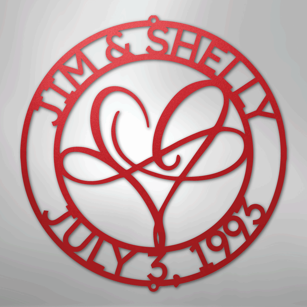 Custom Metal Wall Art - Personalized Wedding Infinity Name Sign Red