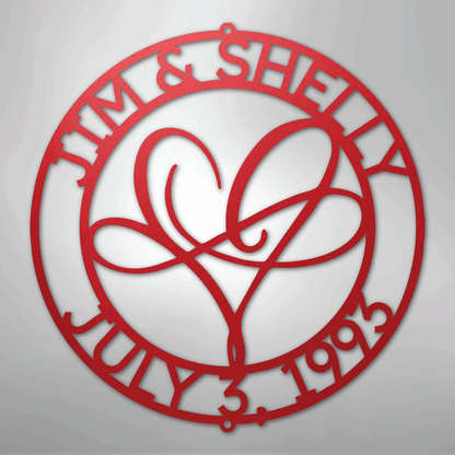 Custom Metal Wall Art - Personalized Wedding Infinity Name Sign Red