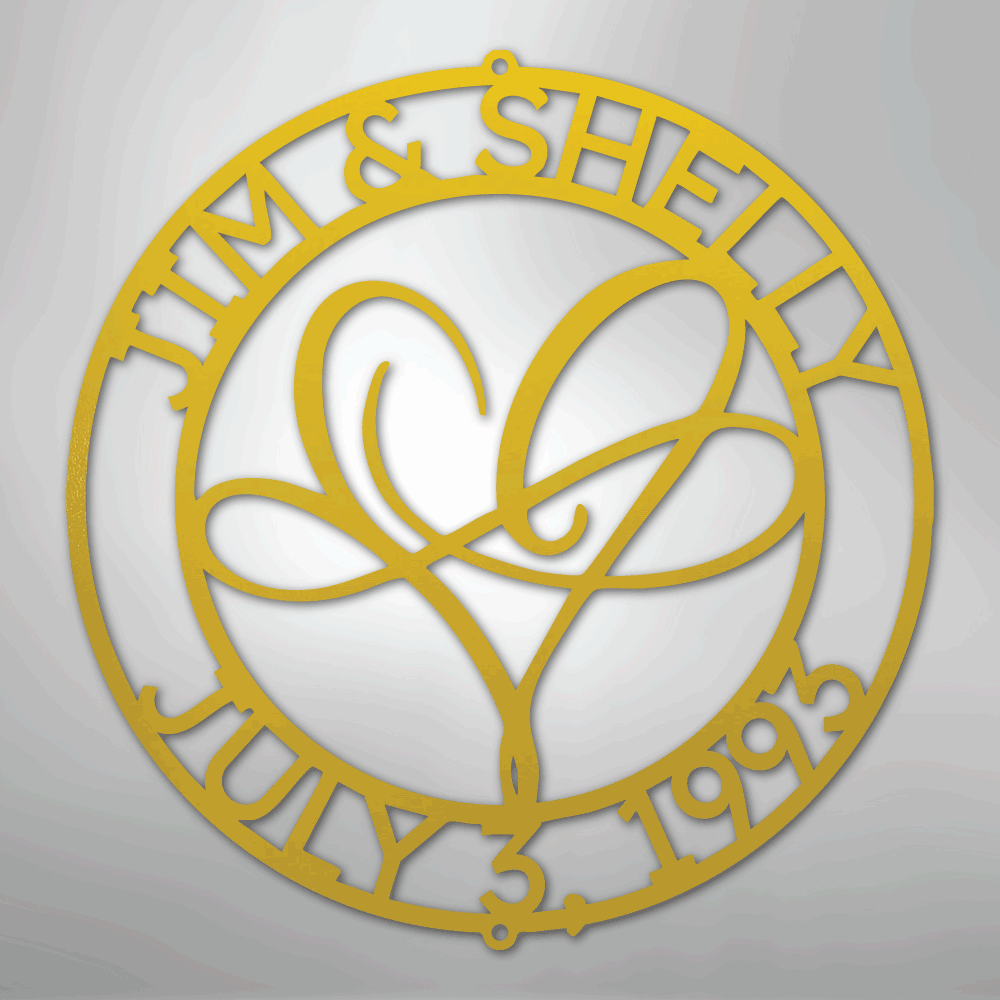 Custom Metal Wall Art - Personalized Wedding Infinity Name Sign Yellow