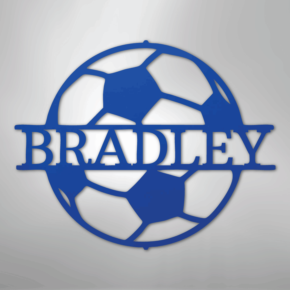 Custom Metal Wall Art - Personalized Soccer Ball Name Sign Blue