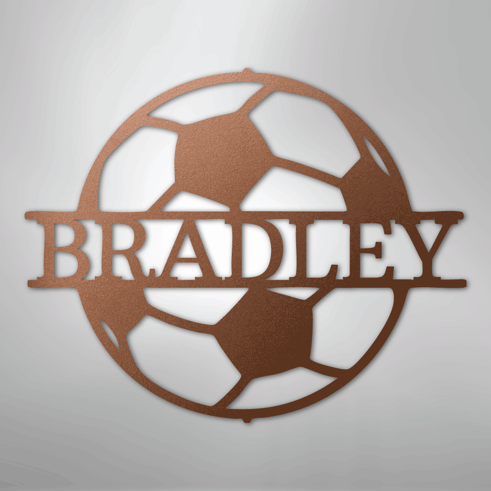 Custom Metal Wall Art - Personalized Soccer Ball Name Sign Copper