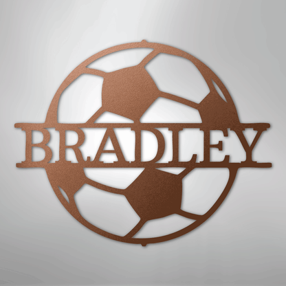 Custom Metal Wall Art - Personalized Soccer Ball Name Sign Copper