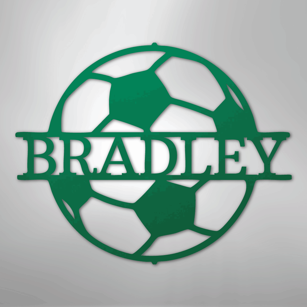 Custom Metal Wall Art - Personalized Soccer Ball Name Sign Green