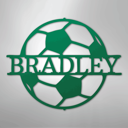 Custom Metal Wall Art - Personalized Soccer Ball Name Sign Green