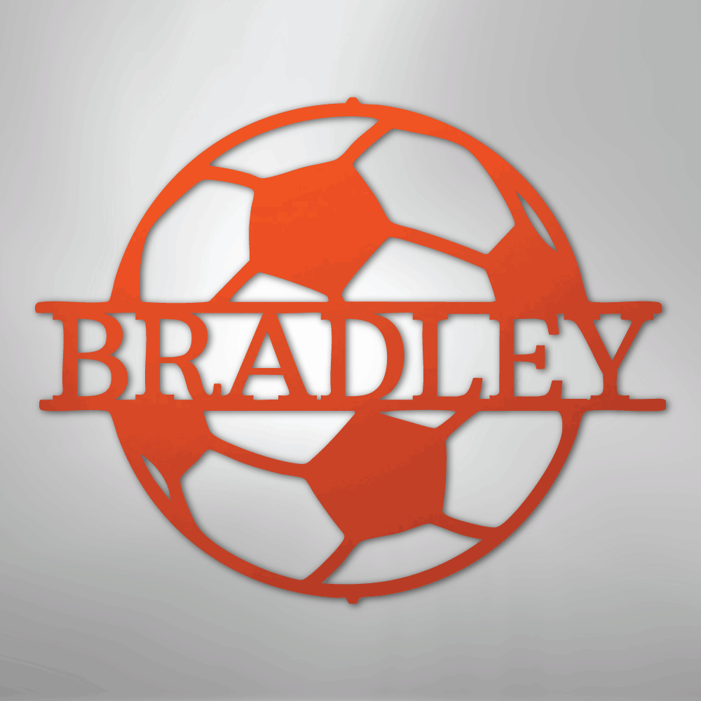 Custom Metal Wall Art - Personalized Soccer Ball Name Sign Orange
