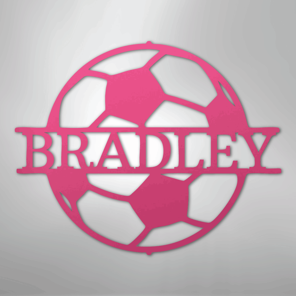 Custom Metal Wall Art - Personalized Soccer Ball Name Sign Pink