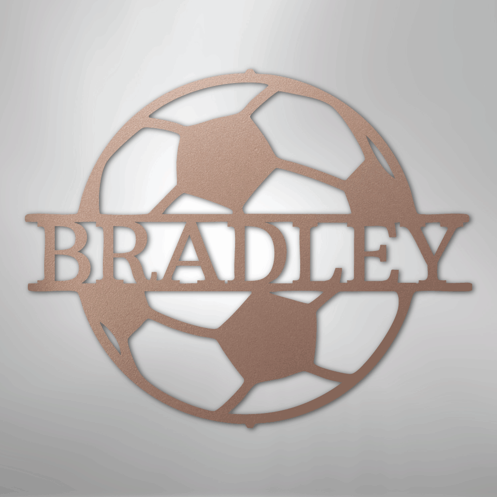 Custom Metal Wall Art - Personalized Soccer Ball Name Sign Rose
