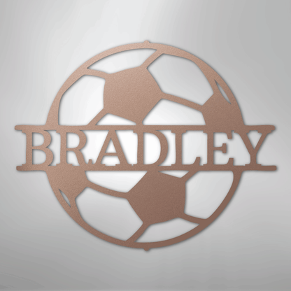 Custom Metal Wall Art - Personalized Soccer Ball Name Sign Rose