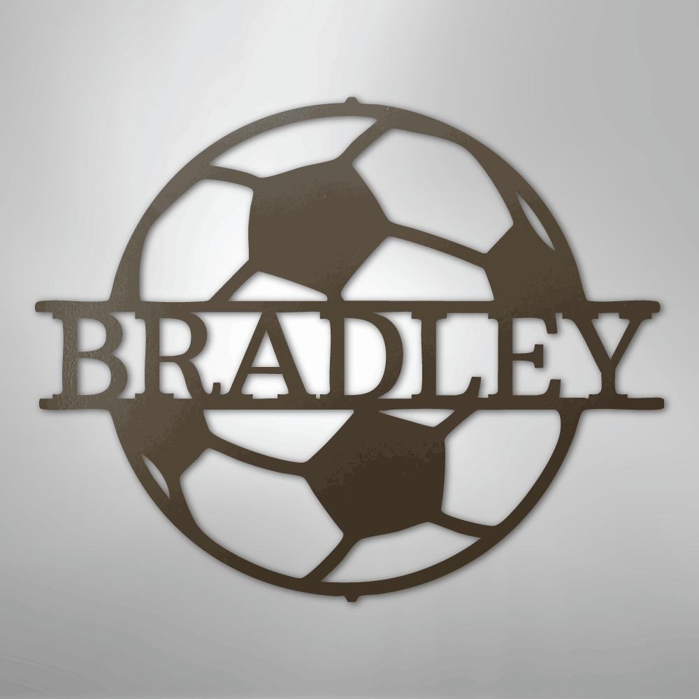 Custom Metal Wall Art - Personalized Soccer Ball Name Sign Stone