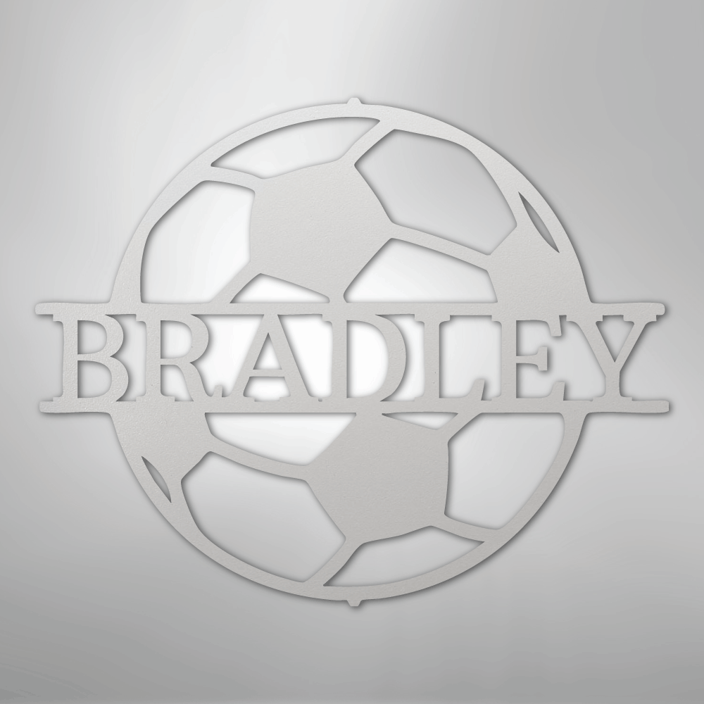 Custom Metal Wall Art - Personalized Soccer Ball Name Sign White