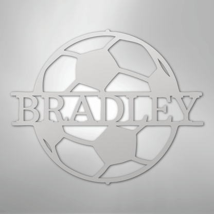 Custom Metal Wall Art - Personalized Soccer Ball Name Sign White