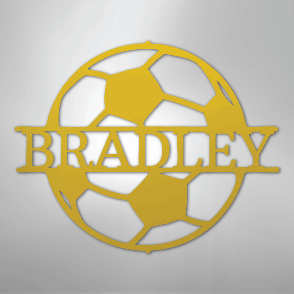 Custom Metal Wall Art - Personalized Soccer Ball Name Sign Yellow