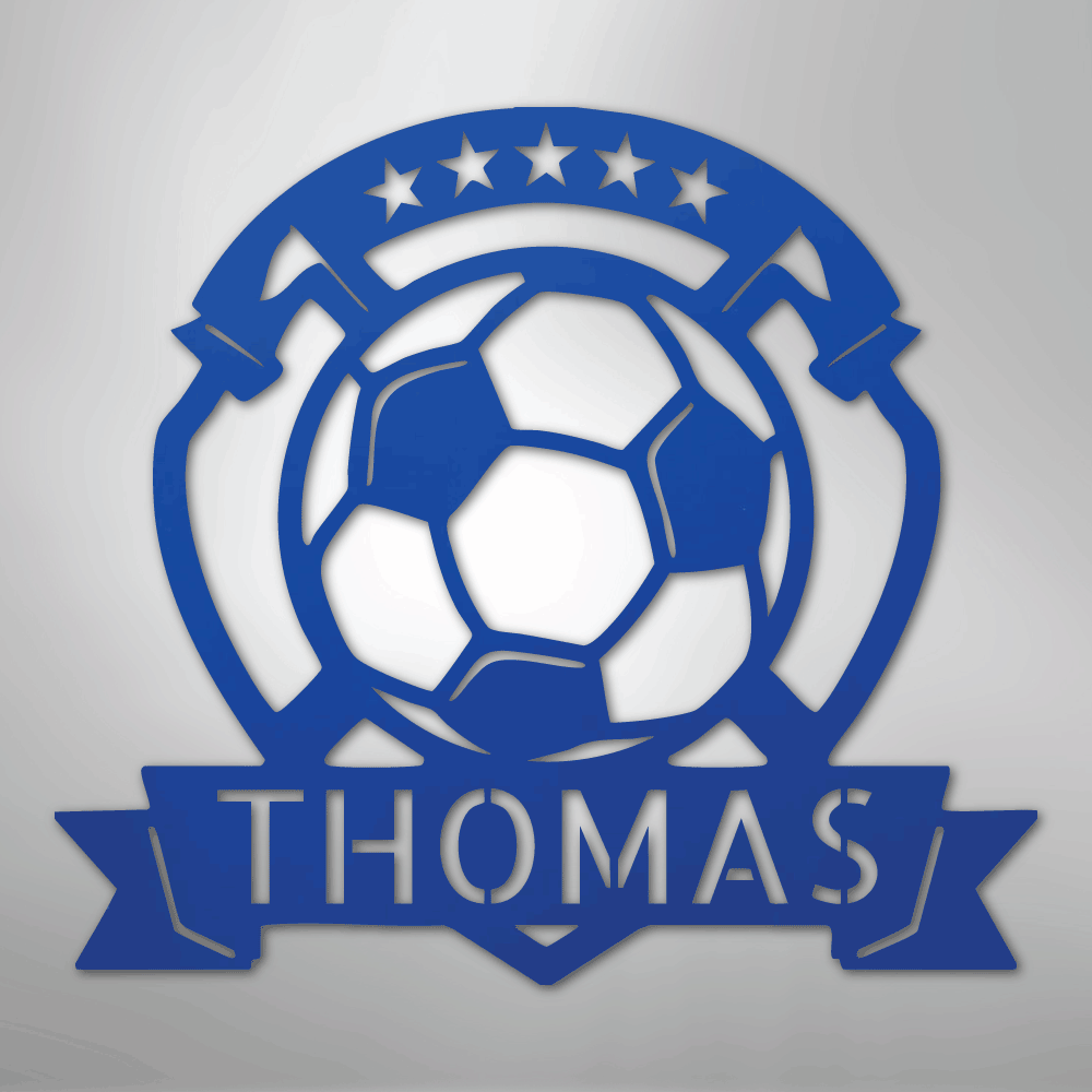 Custom Metal Wall Art - Personalized Soccer Ball Sign Blue