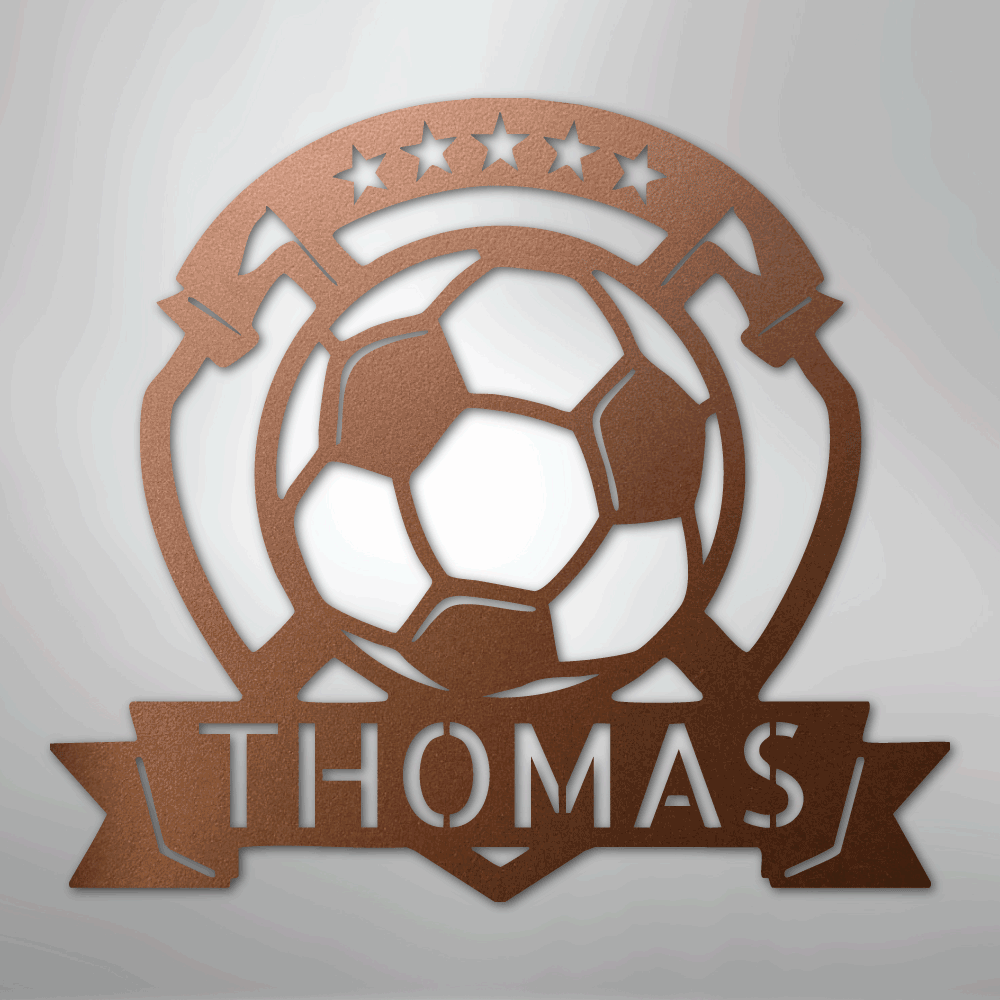 Custom Metal Wall Art - Personalized Soccer Ball Sign Copper