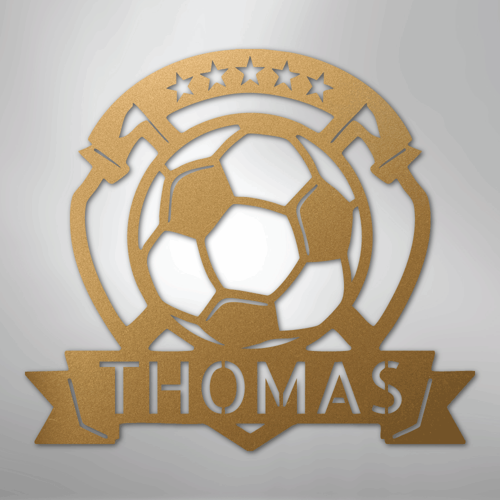 Custom Metal Wall Art - Personalized Soccer Ball Sign Gold