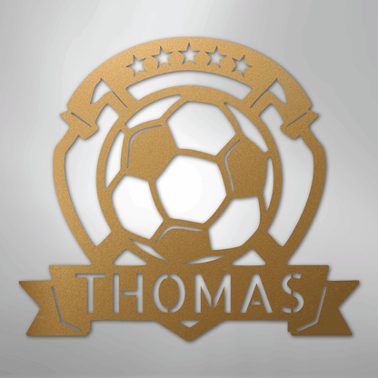 Custom Metal Wall Art - Personalized Soccer Ball Sign Gold