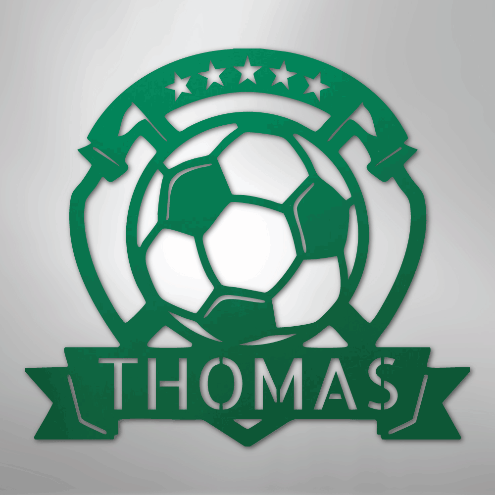 Custom Metal Wall Art - Personalized Soccer Ball Sign Green