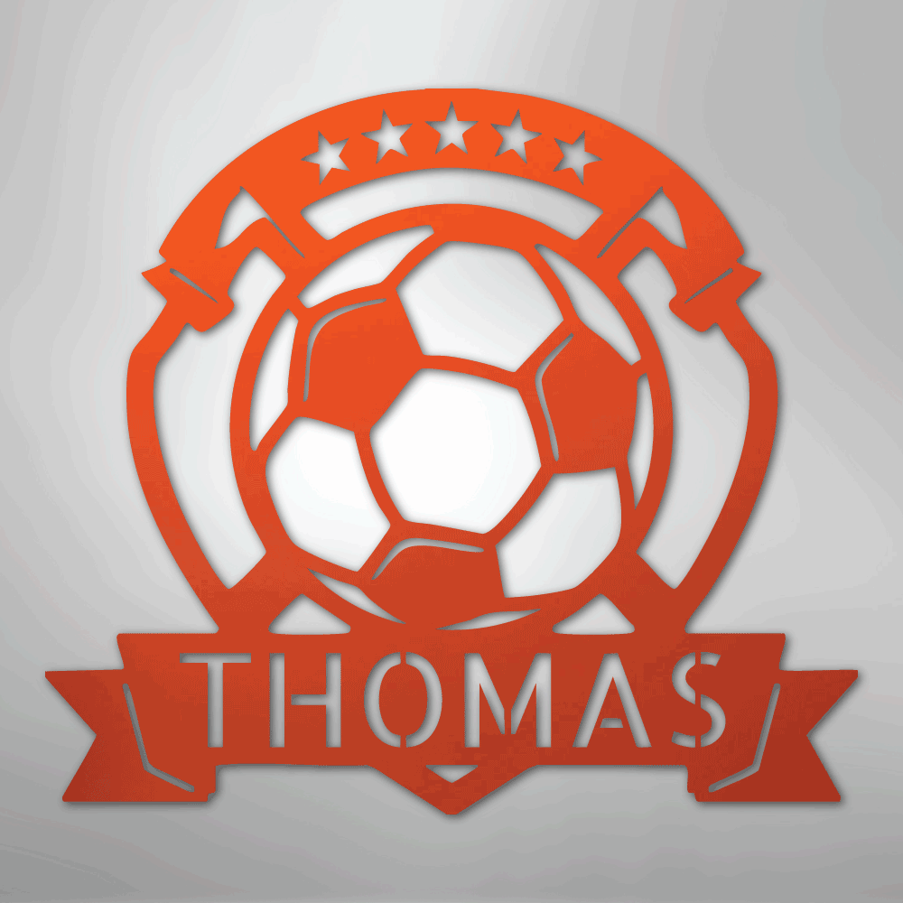 Custom Metal Wall Art - Personalized Soccer Ball Sign Orange