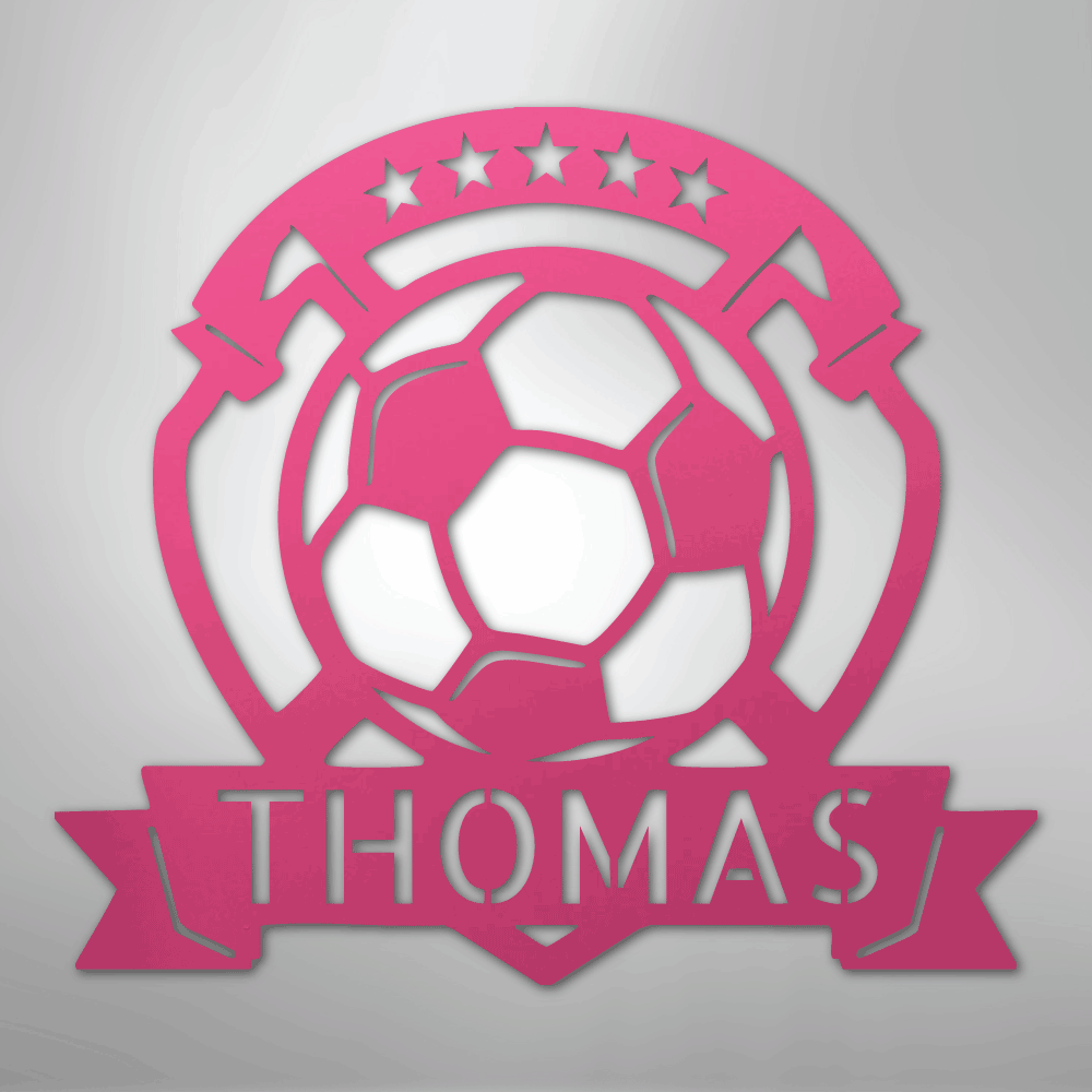 Custom Metal Wall Art - Personalized Soccer Ball Sign Pink