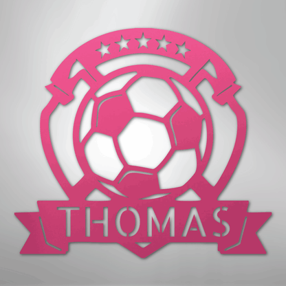 Custom Metal Wall Art - Personalized Soccer Ball Sign Pink