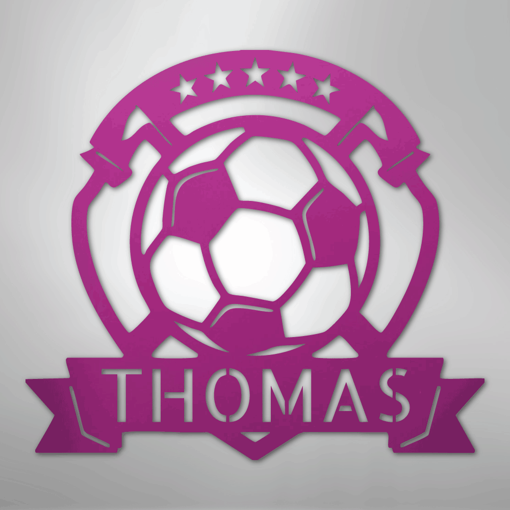 Custom Metal Wall Art - Personalized Soccer Ball Sign Purple