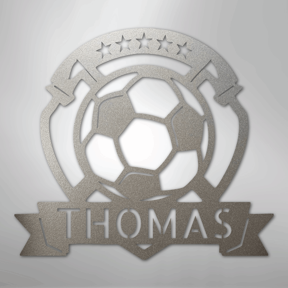 Custom Metal Wall Art - Personalized Soccer Ball Sign Silver